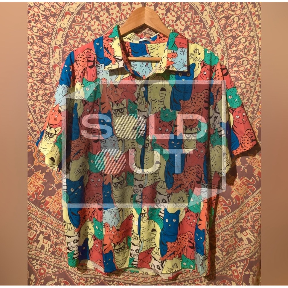 ChArmkpR | Men’s Large | Short Sleeve Button Down Shirt | Cats